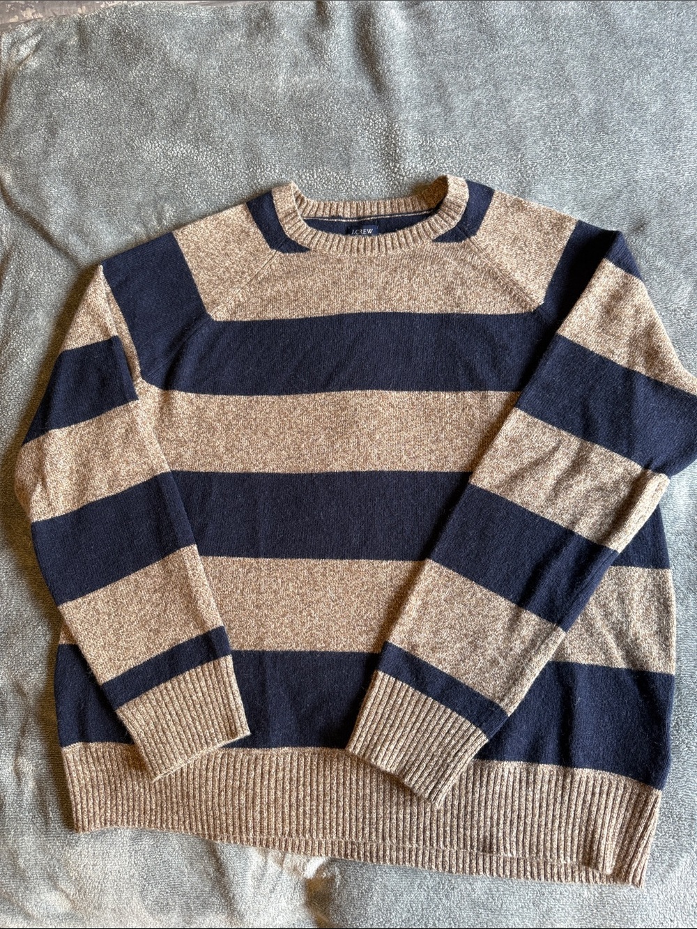 J. Crew Striped Crewneck Sweater in Navy and Tan